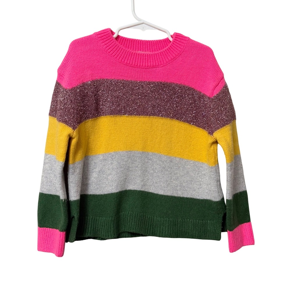 Boden Kids Multi Color Metallic Stripe Wool Blend Sweater Pink Yellow Green 5-6Y